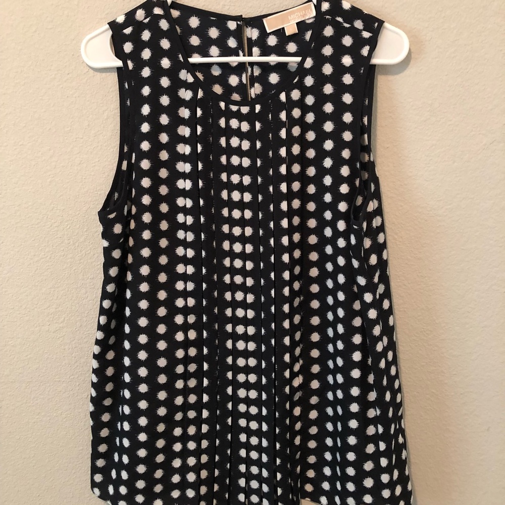 MICHAEL Michael Kors Navy/White Dot Pleated Blouse